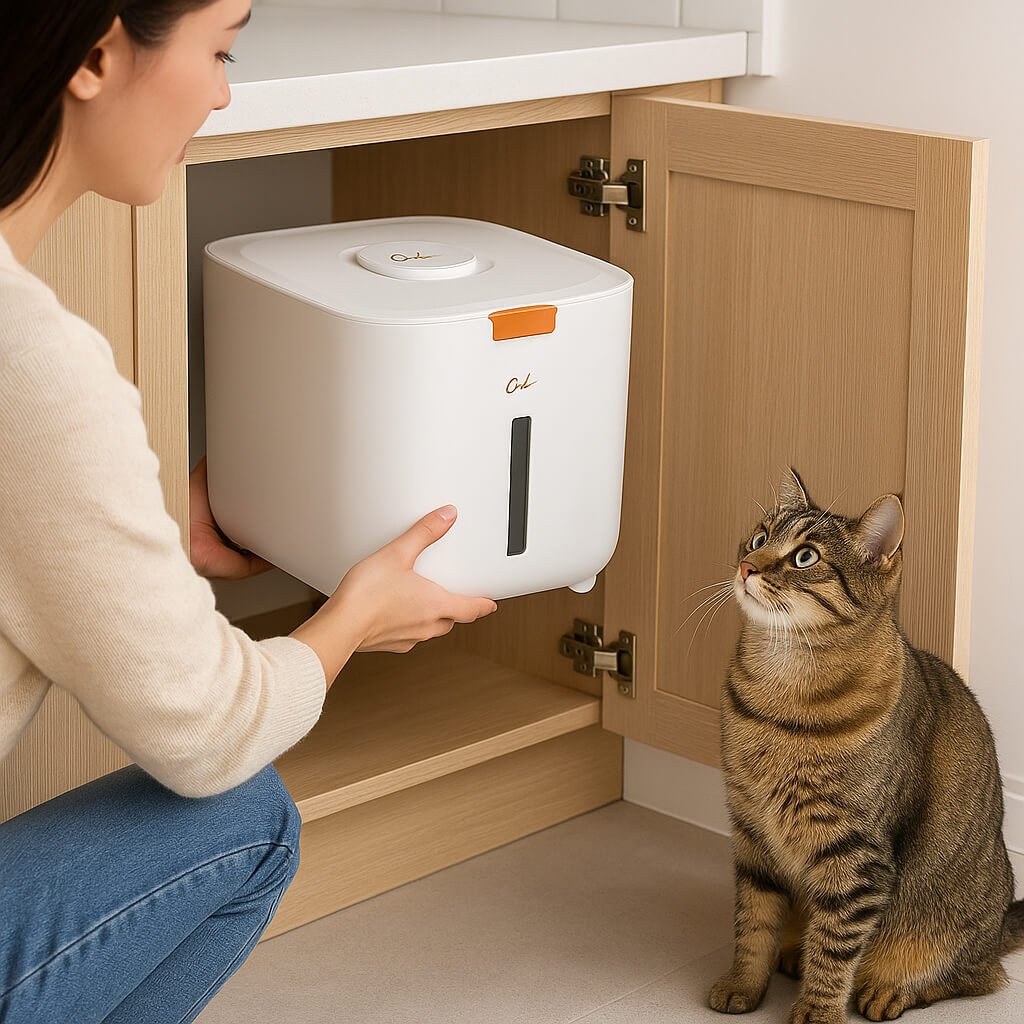 BOITE À CROQUETTES POUR CHAT | Rangement hermétique et pratique™ - opaschats
