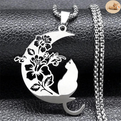 collier chat femme - pendentif acier inoxydable™ - Opaschats