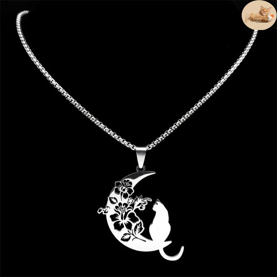 collier chat femme - pendentif acier inoxydable™ - opaschats