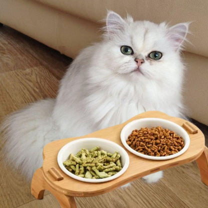 gamelle chat surélevée en bambou - opaschats